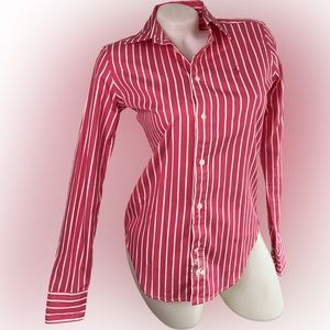 Ralph Lauren Sport Long Sleeve Button Up Pink & White Striped Shirt Size 2